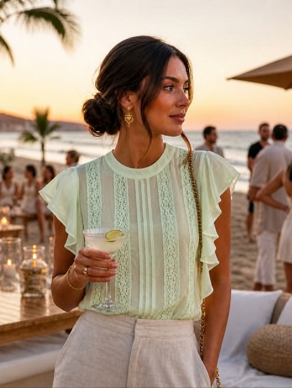 Victoria's Secret Blouse S Mint Green Pastel Sheer Lace Ruffles Top Victorian